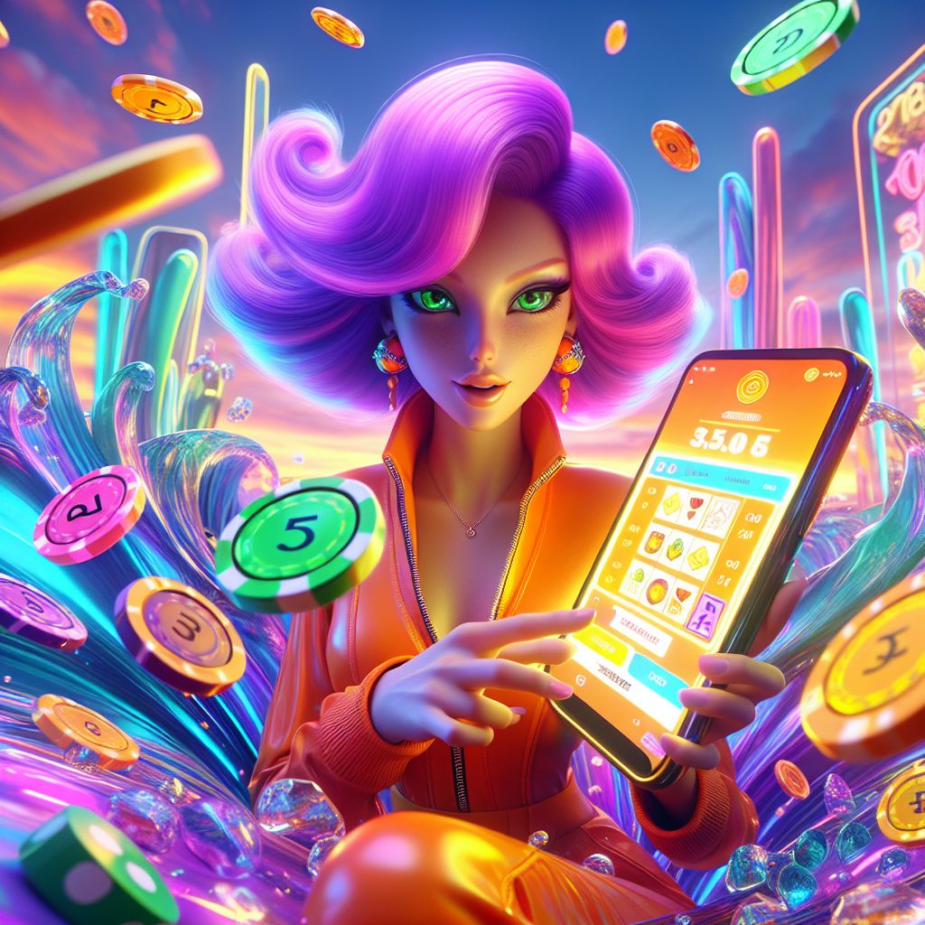 4966bet app on a smartphone screen with casino chips and a cartoon character