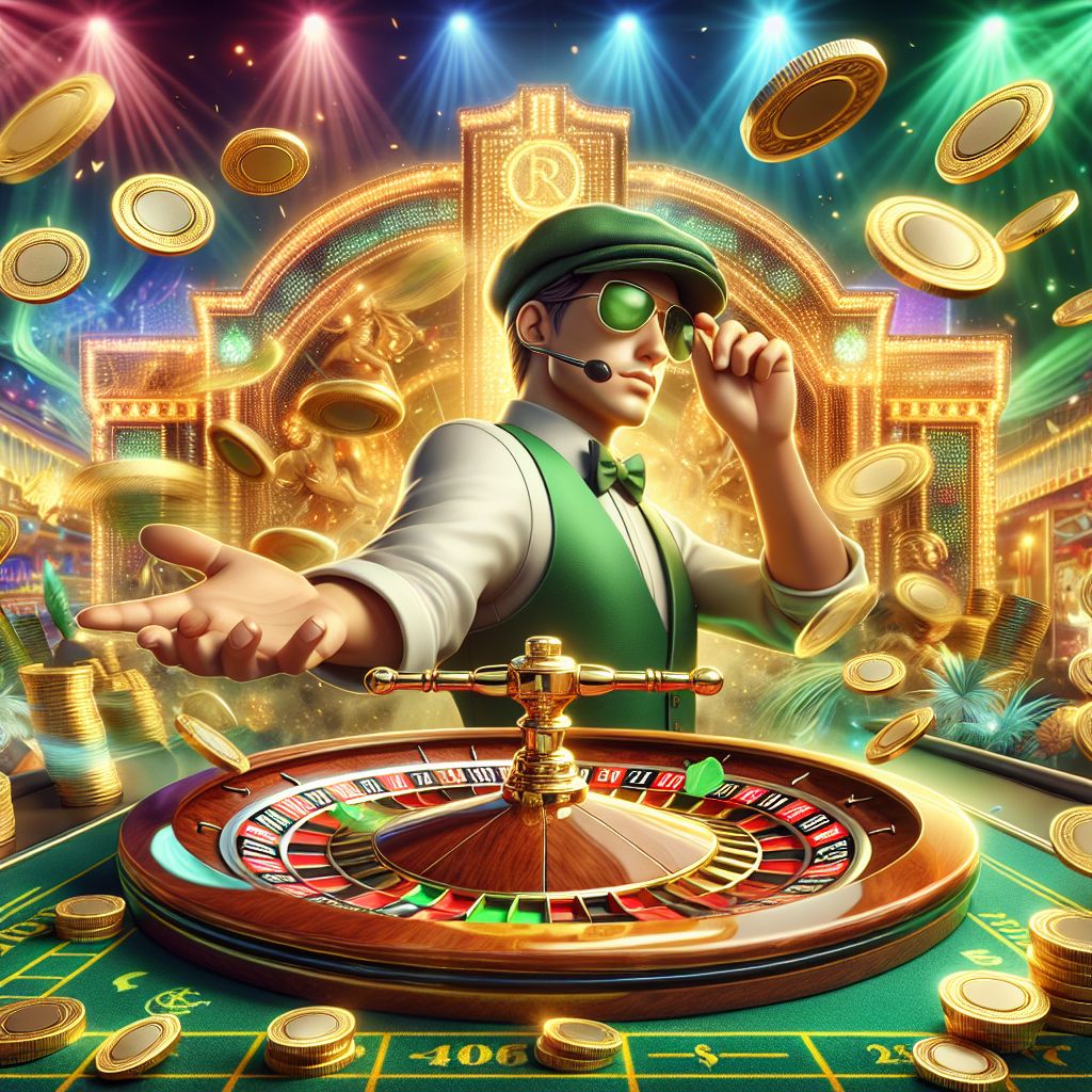 4966bet Casino cartoon character rolling dice and spinning slots
